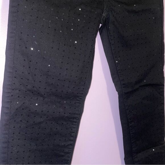 Mango SKinny Jeans Size 10 Black w Black Sequin - Picture 3 of 10